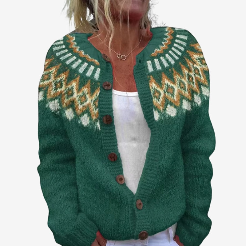 Aisling – Maglione stampato a manica lunga con scollo rotondo | Collo con bottoni per una vestibilità comoda | Classico per tutti i giorni | Taglie S–3XL | Blu, Verde, Blu scuro, Grigio