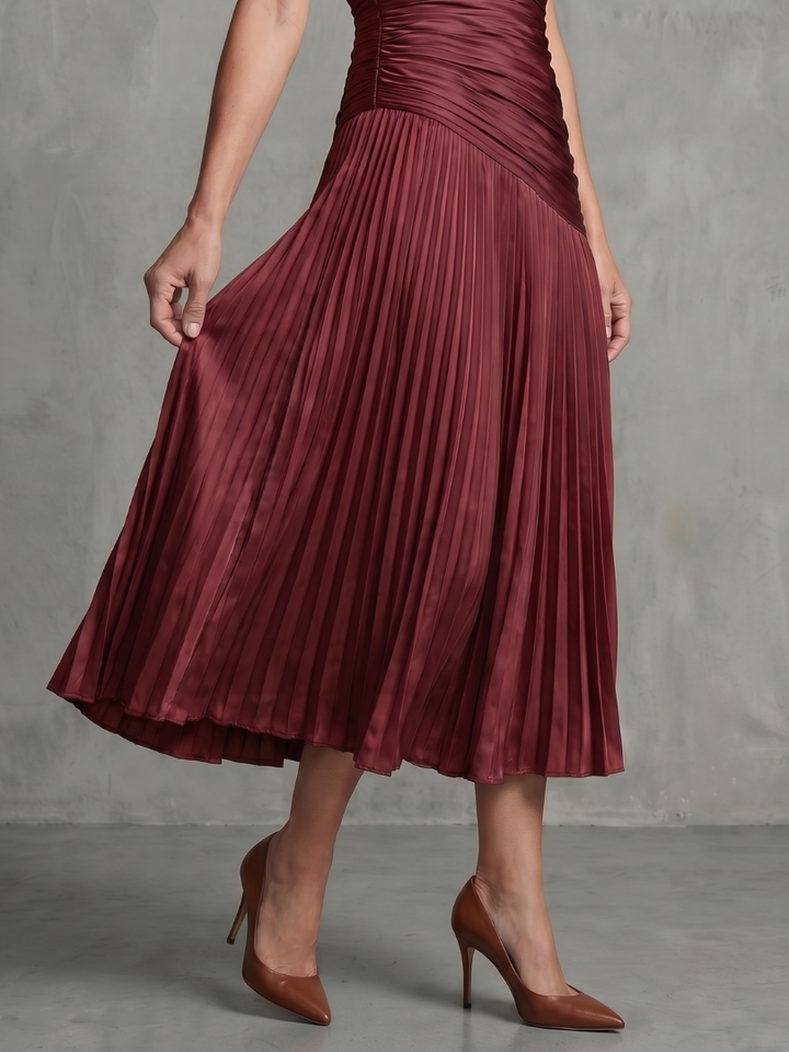 Theodora | Abito midi a righe con vita plissettata