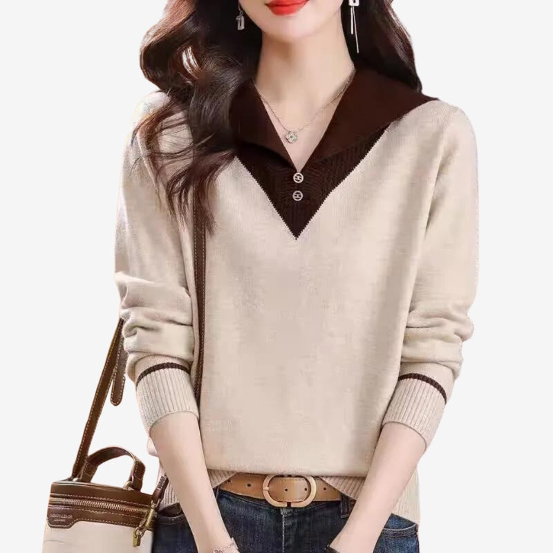 Mila – Maglione patchwork a maniche lunghe con scollo a V
