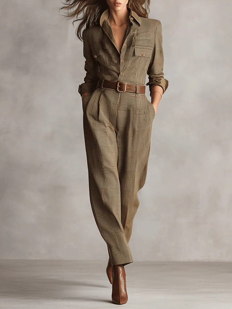 Alessia | tuta utility in tweed marrone