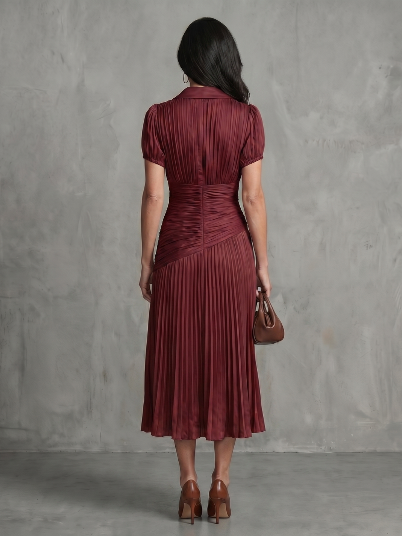 Theodora | Abito midi a righe con vita plissettata