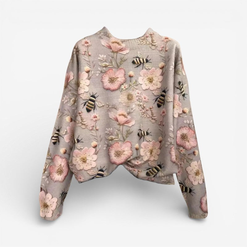 Liva - Maglione a maniche lunghe con scollo rotondo e ricamo floreale