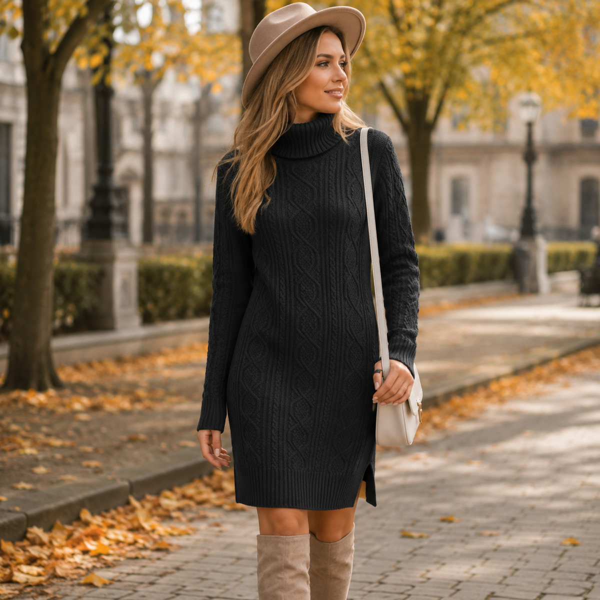 Bronte™ - Abito a Dolcevita in Maglia a Trecce