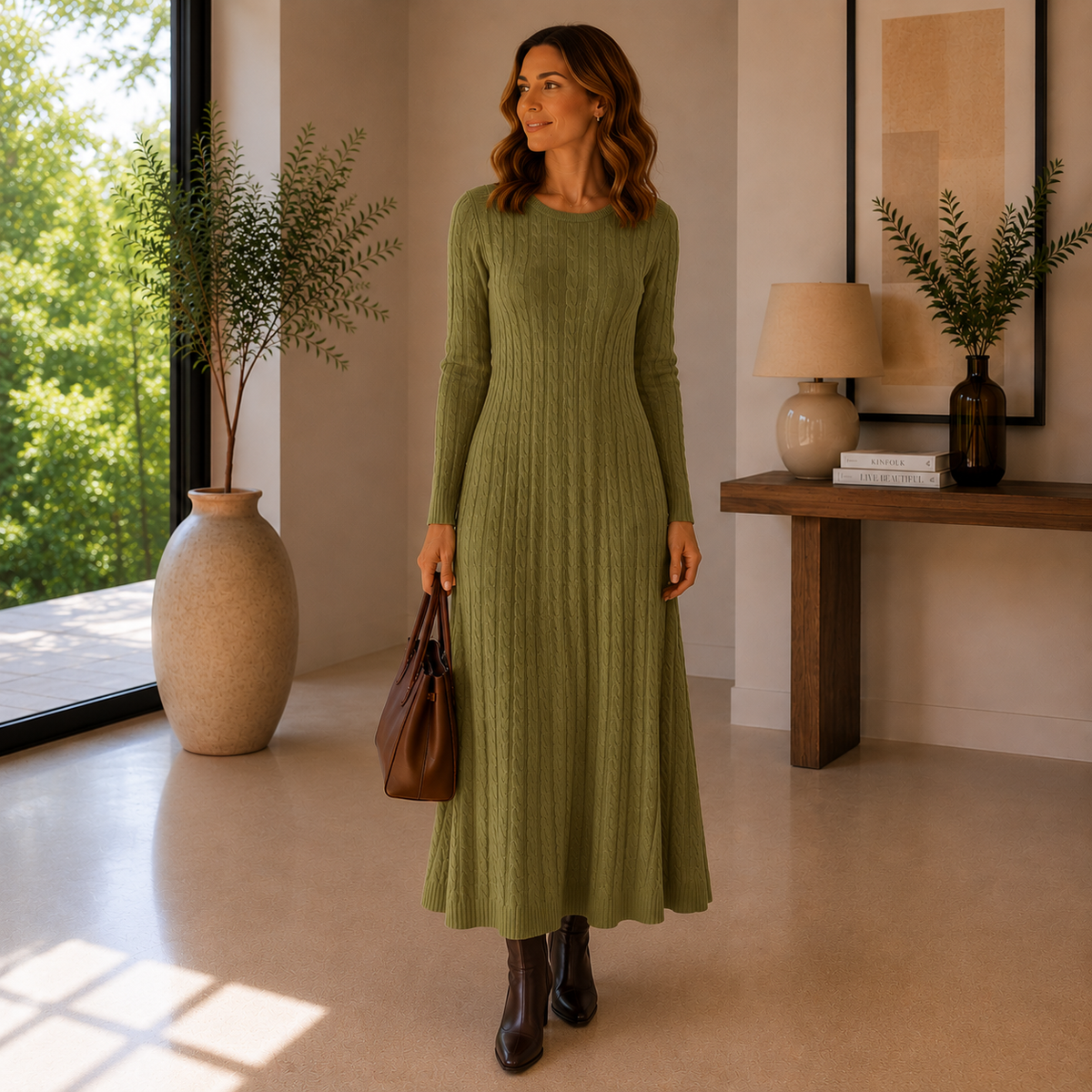 Elara™ - Abito Maxi in Maglia a Trecce
