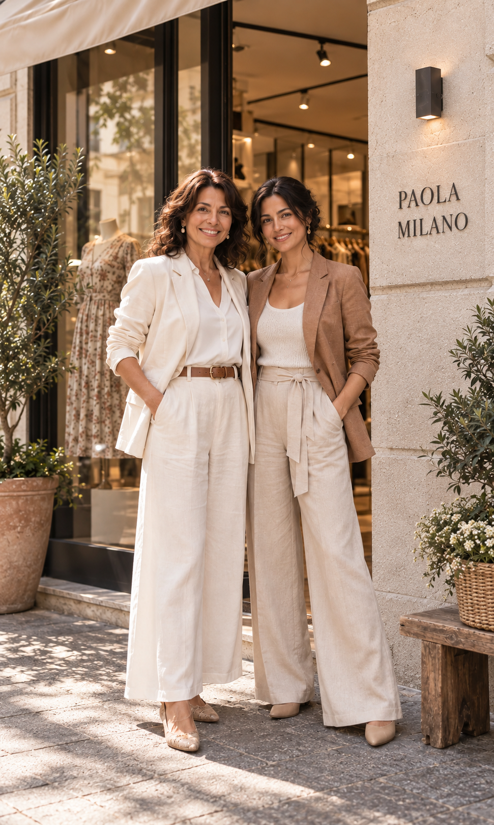 Paola e Sofia davanti alla boutique Paola Milano