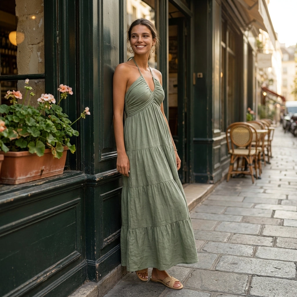 Julia | Vestido largo con cuello halter y espalda descubierta
