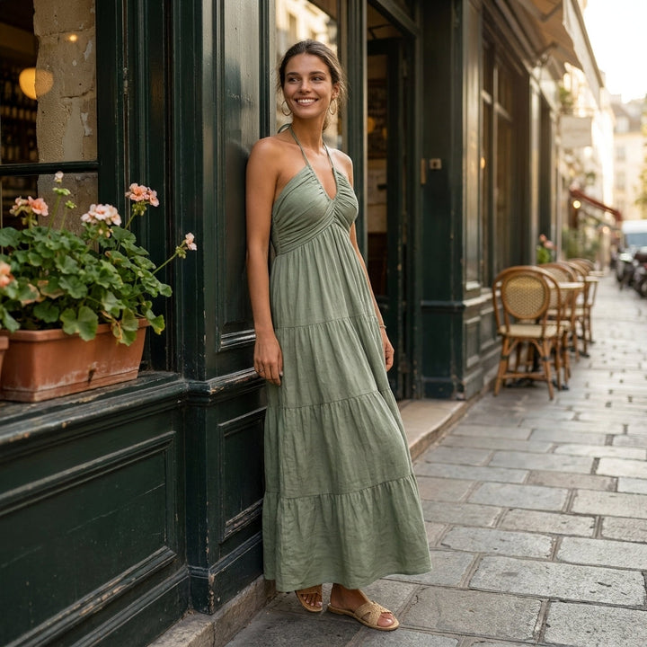 Julia | Vestido largo con cuello halter y espalda descubierta