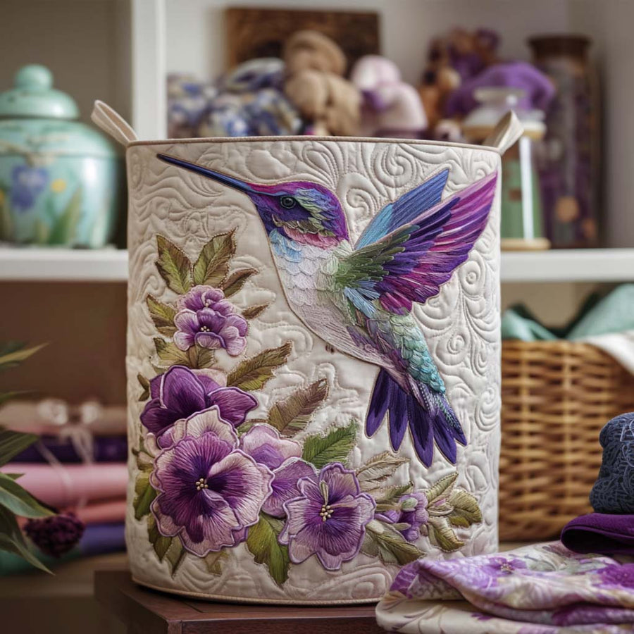 Colibrì in Fiore | Cesto Portabiancheria Trapuntato