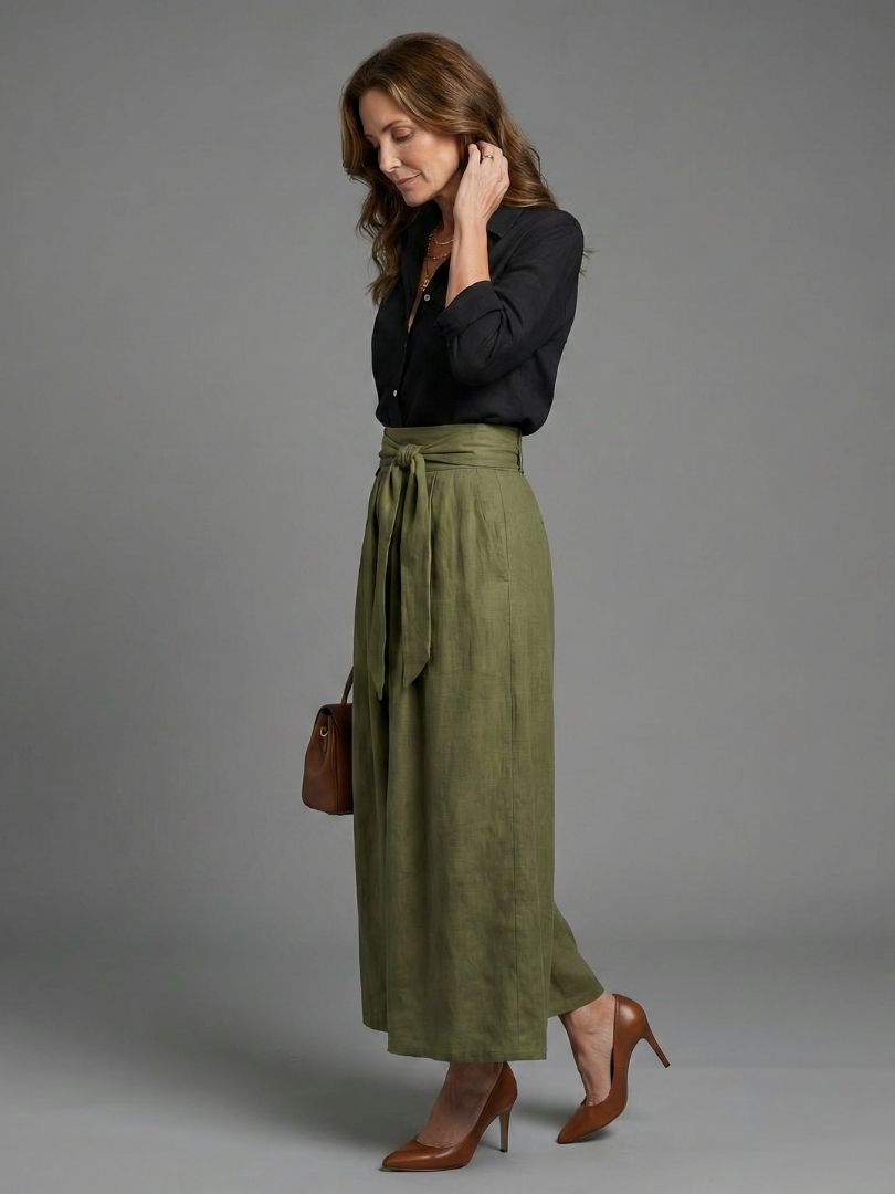 Vera | Set due pezzi – Blusa nera e gonna midi verde oliva