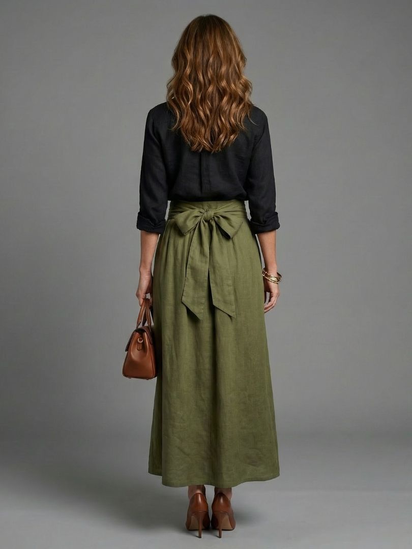 Vera | Set due pezzi – Blusa nera e gonna midi verde oliva