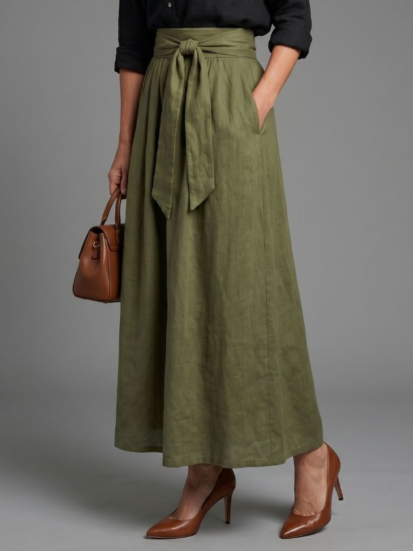 Vera | Set due pezzi – Blusa nera e gonna midi verde oliva