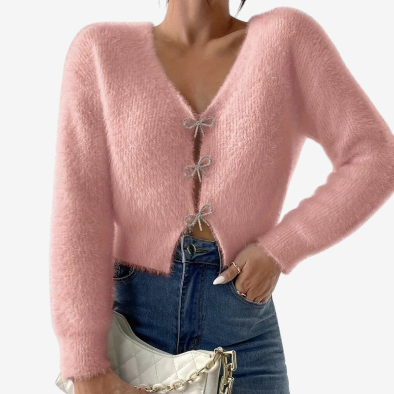 Aysel – Maglione a maniche lunghe con scollo a V e design con fiocco