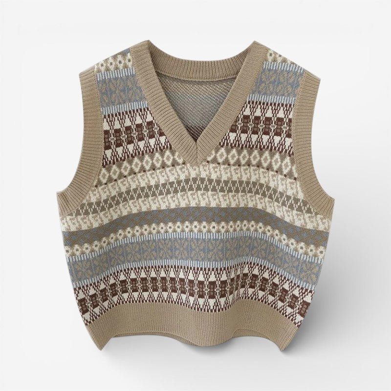 Zylah – Maglione stampato senza maniche con scollo a V e vestibilità ampia