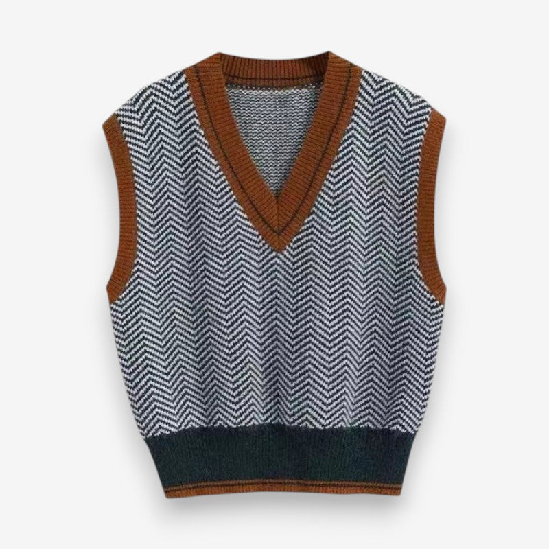 Elvira – Maglione senza maniche con motivo a zigzag e scollo a V