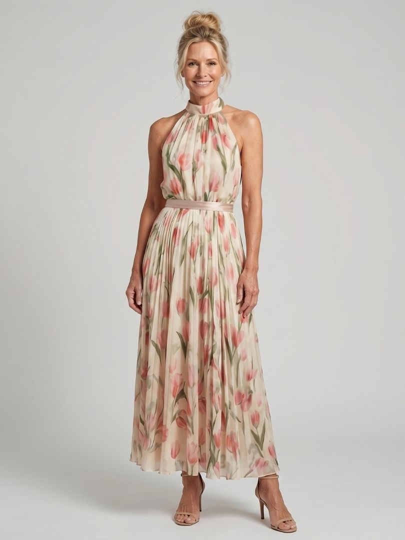 Aurelle | Abito Midi Floreale con Scollo Halter