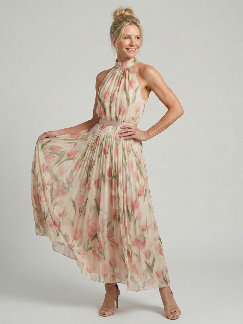 Aurelle | Abito Midi Floreale con Scollo Halter