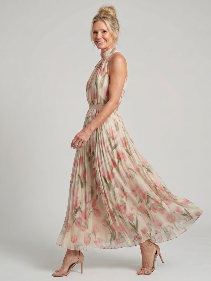 Aurelle | Abito Midi Floreale con Scollo Halter