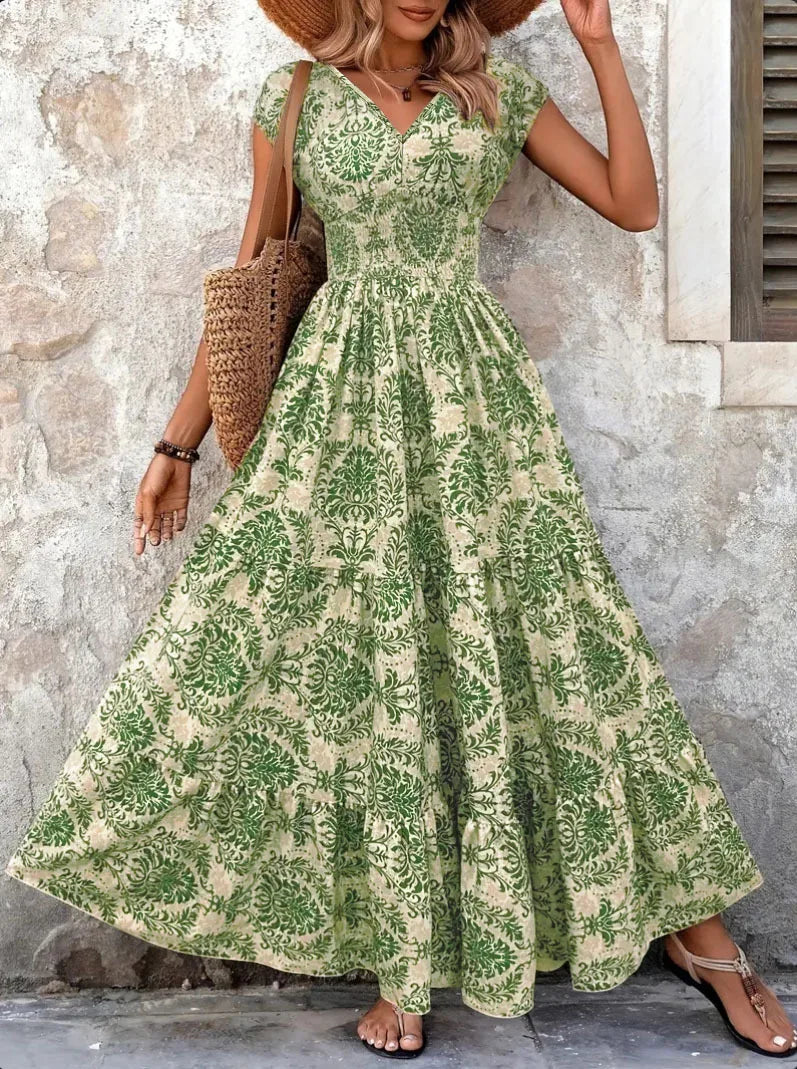 Lorena | Vestido maxi barroco con escote en V