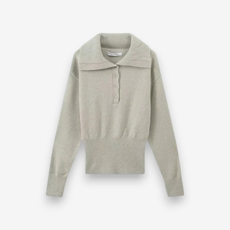 Freya – Maglione a maniche lunghe con collo risvoltato e bottoni