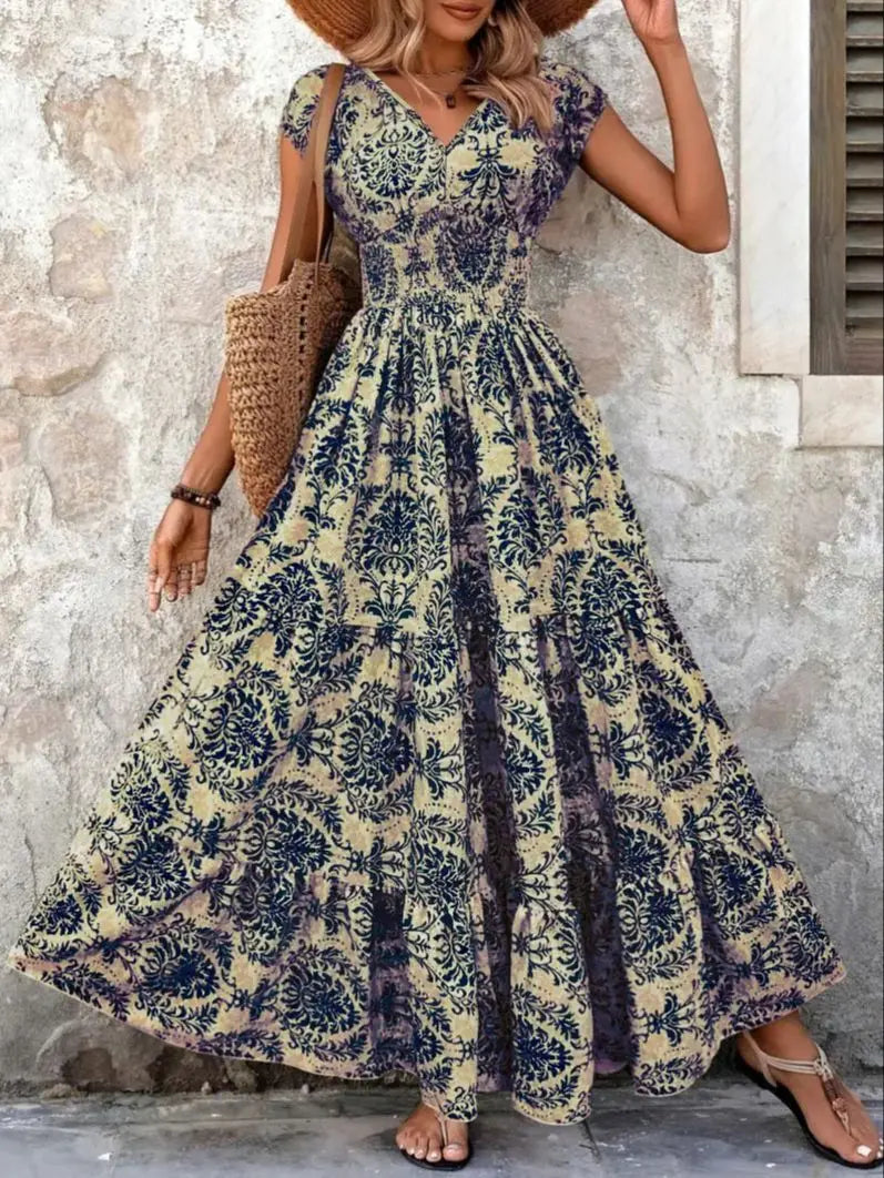 Lorena | Vestido maxi barroco con escote en V