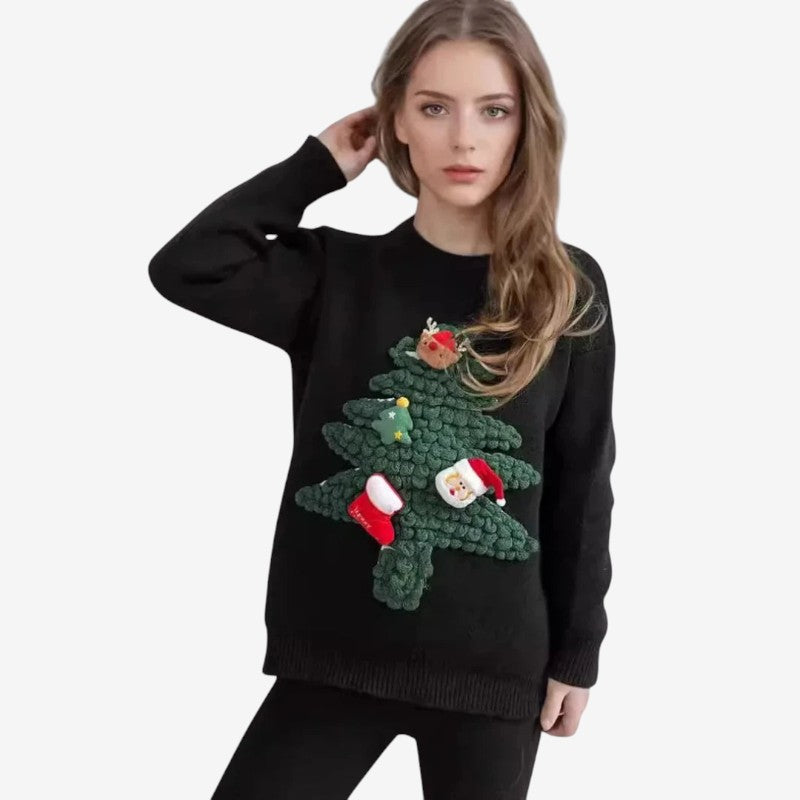 Amara – Maglione a maniche lunghe con dettaglio a coste e design ricamato