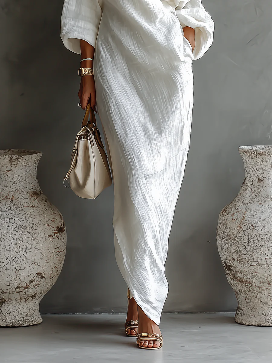 Elise™ | Maxi abito elegante monospalla in bianco