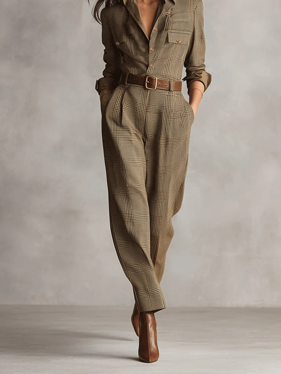 Alessia | tuta utility in tweed marrone