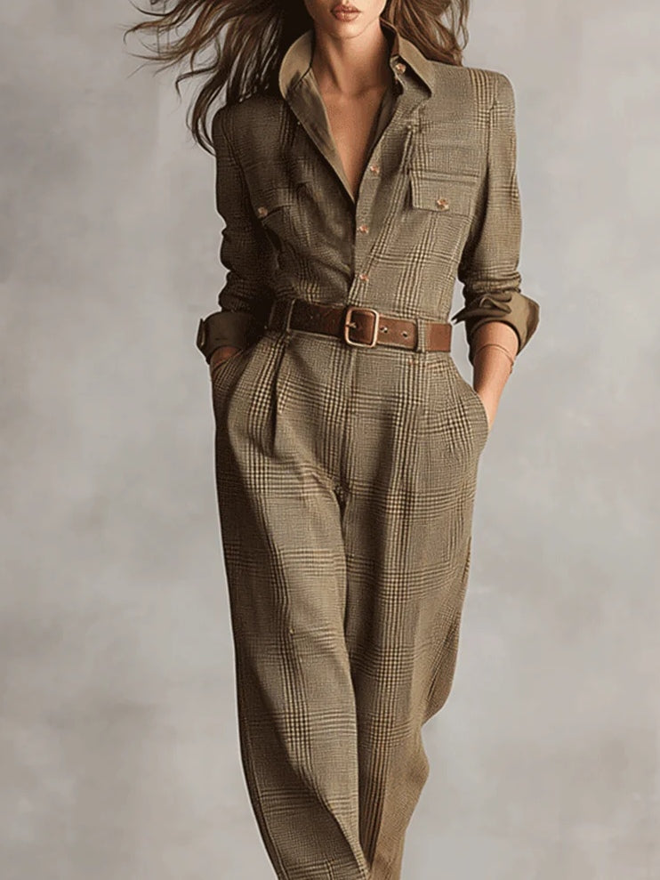 Alessia | tuta utility in tweed marrone