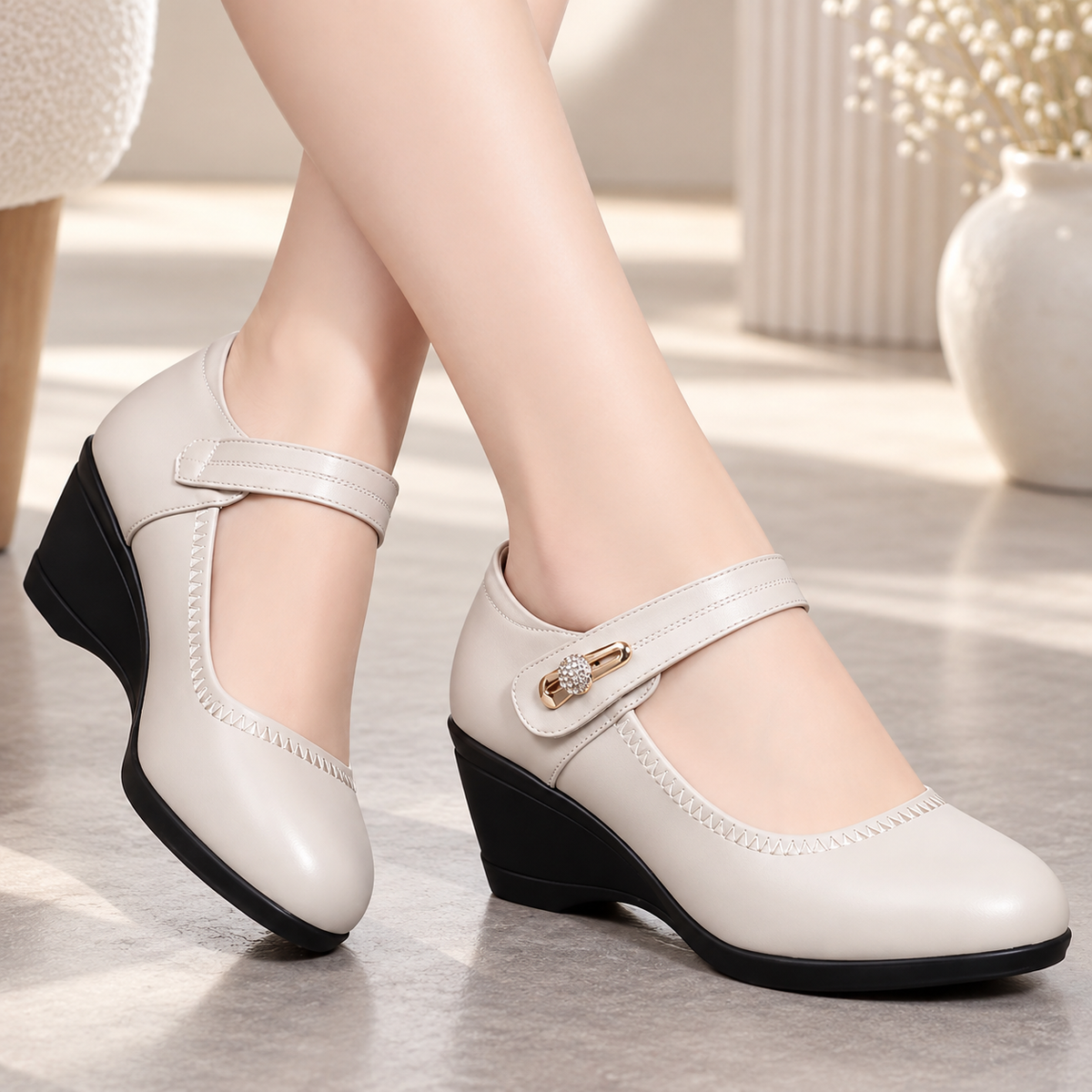 Theresa | Scarpe in pelle con zeppa e plantare ortopedico