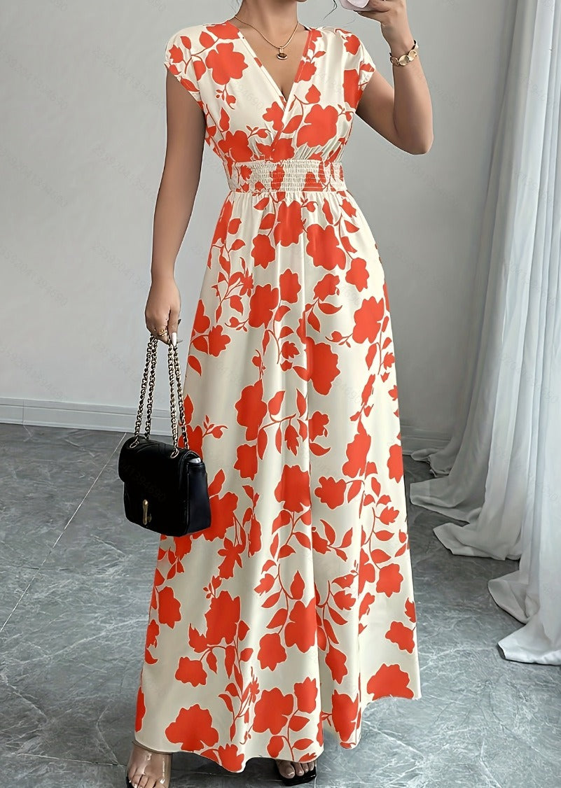 Daniela | Vestido floral largo con escote en V