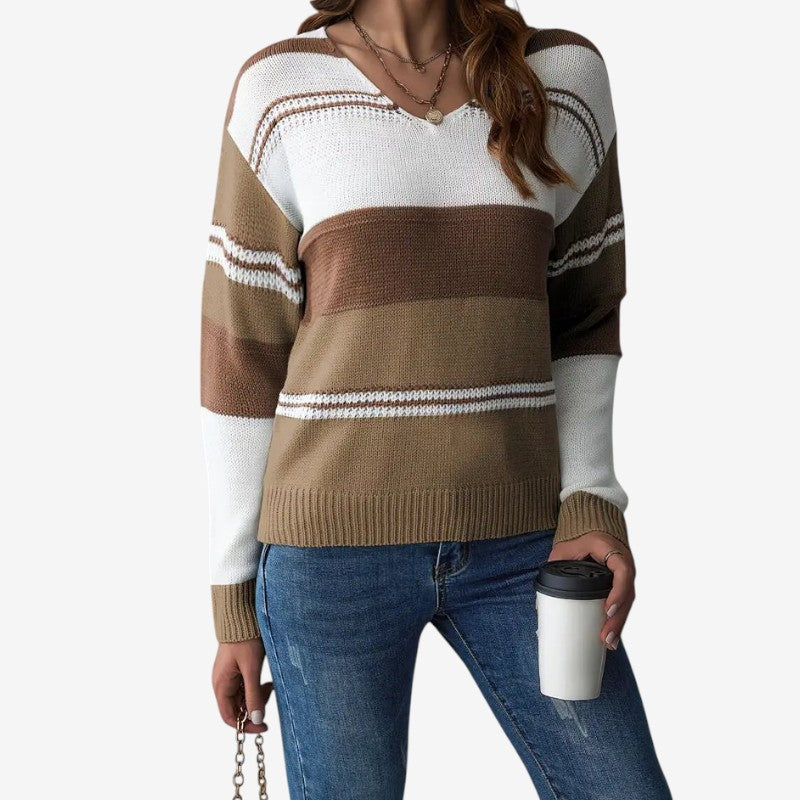 Athena – Maglione con maniche lunghe, scollo a V e finiture a coste