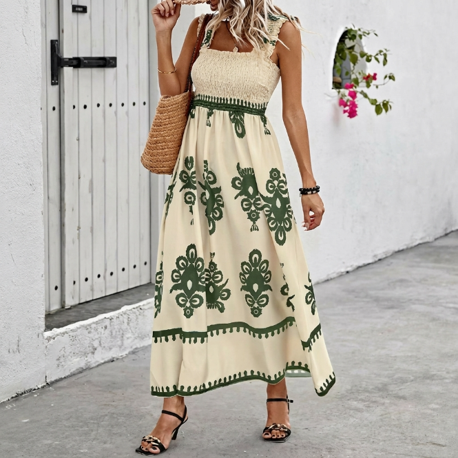 Alba | Vestido maxi bohemio con escote cuadrado