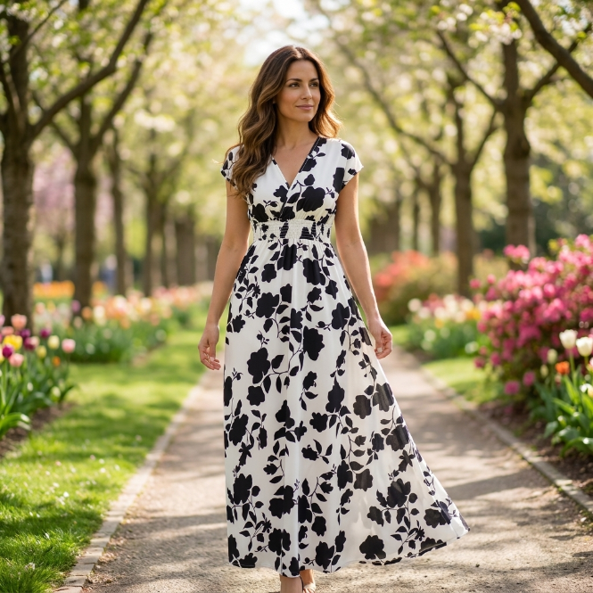 Daniela | Vestido floral largo con escote en V