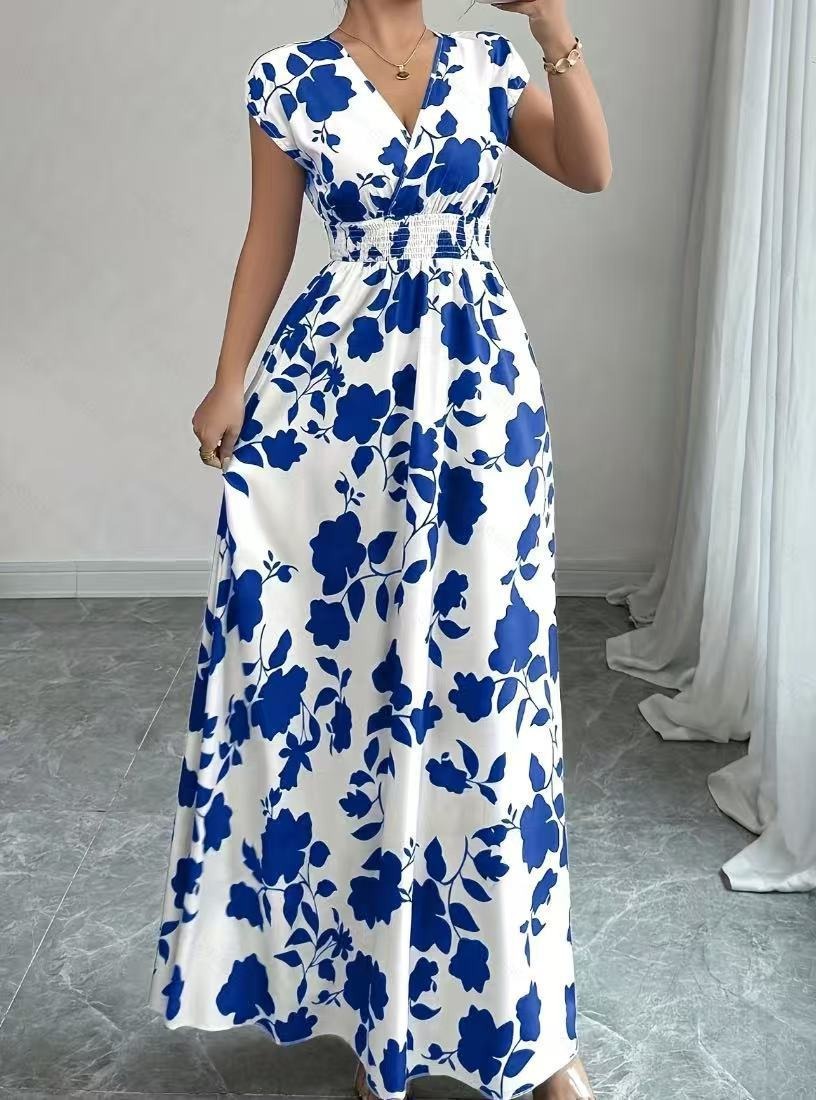 Daniela | Vestido floral largo con escote en V