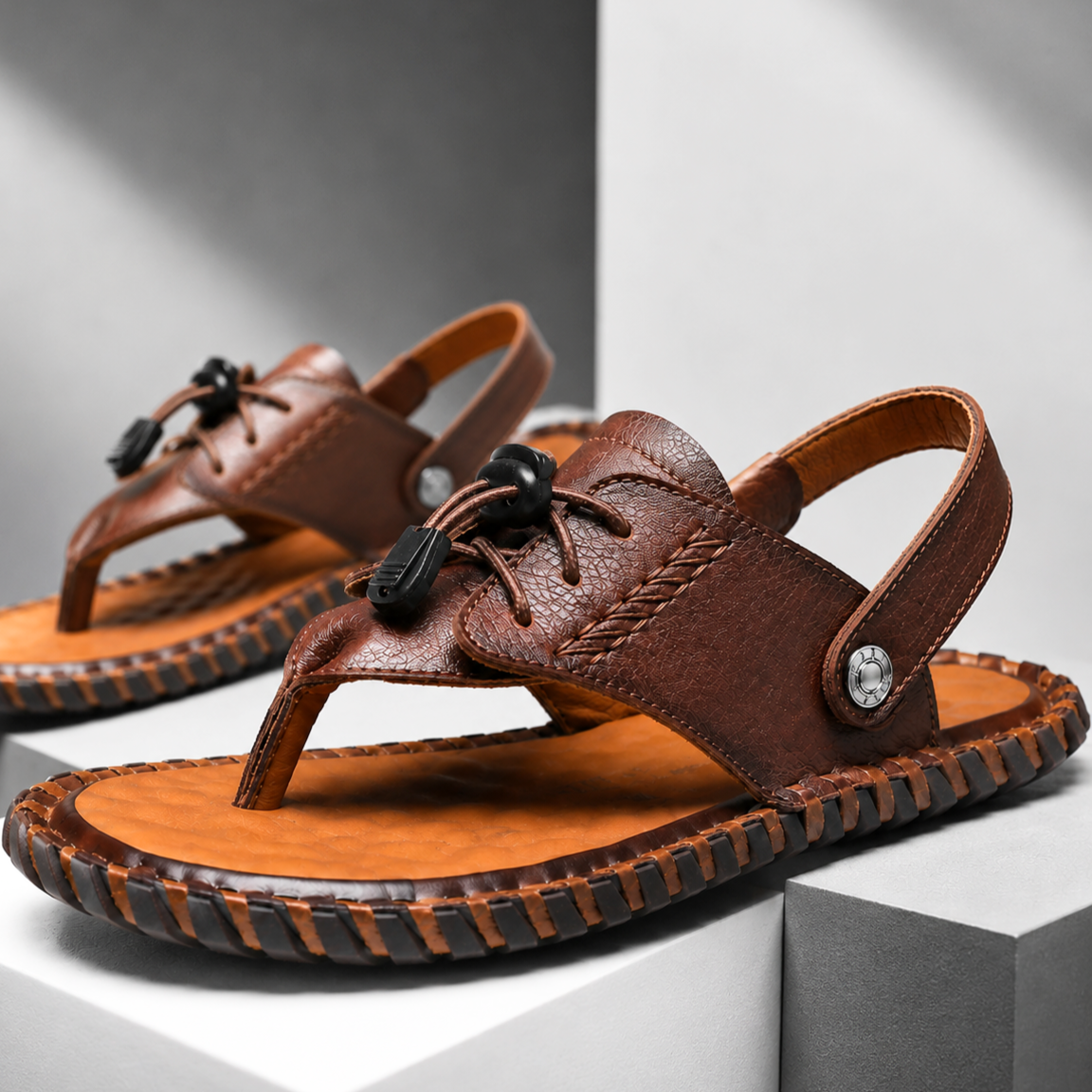Renzo sandalo uomo cognac 5