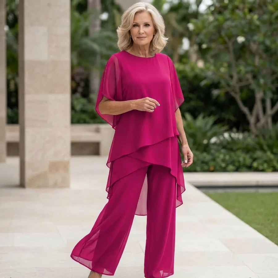 Completo con pantaloni palazzo drappeggiati