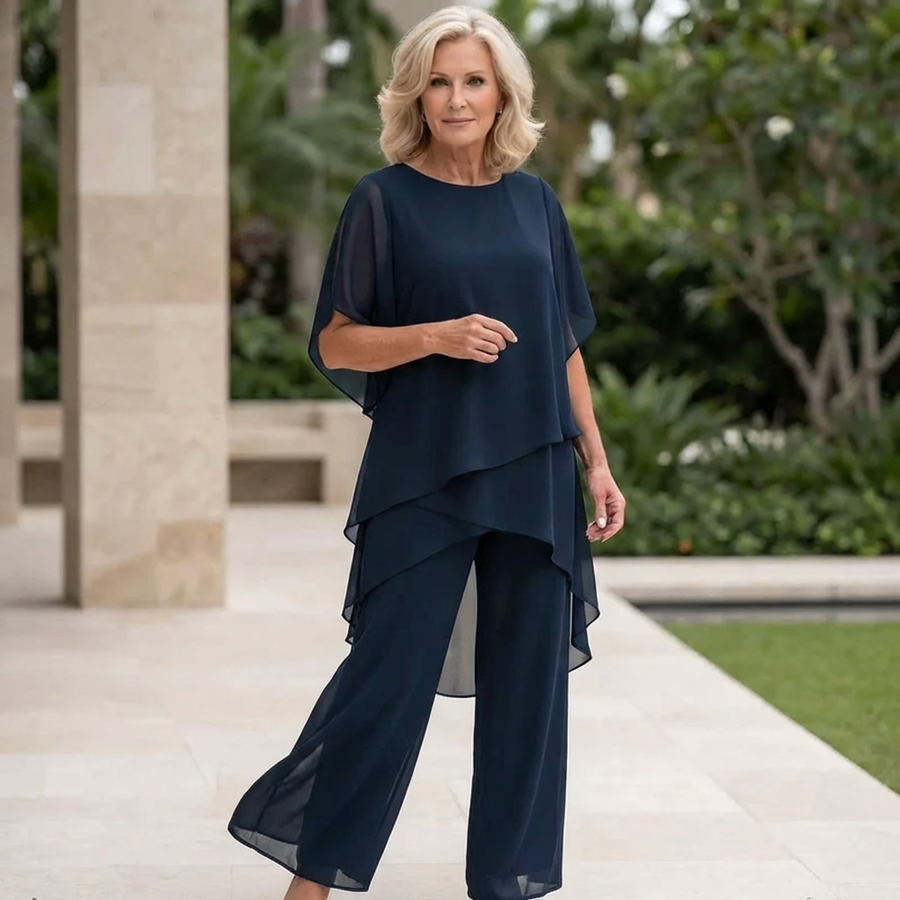 Completo con pantaloni palazzo drappeggiati