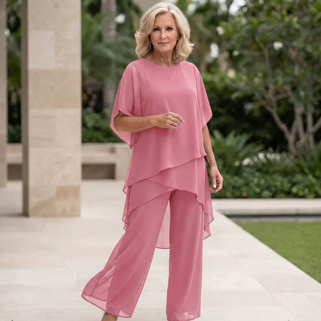 Completo con pantaloni palazzo drappeggiati