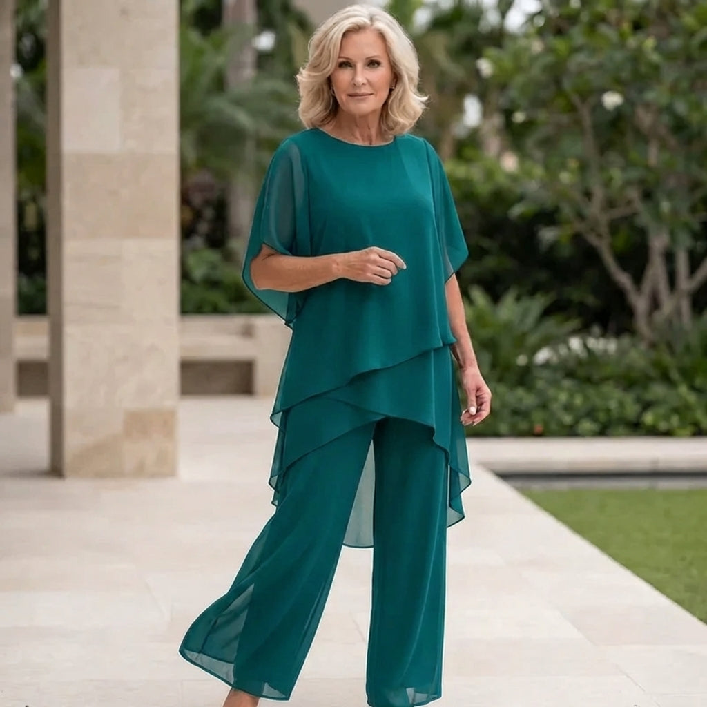 Completo con pantaloni palazzo drappeggiati