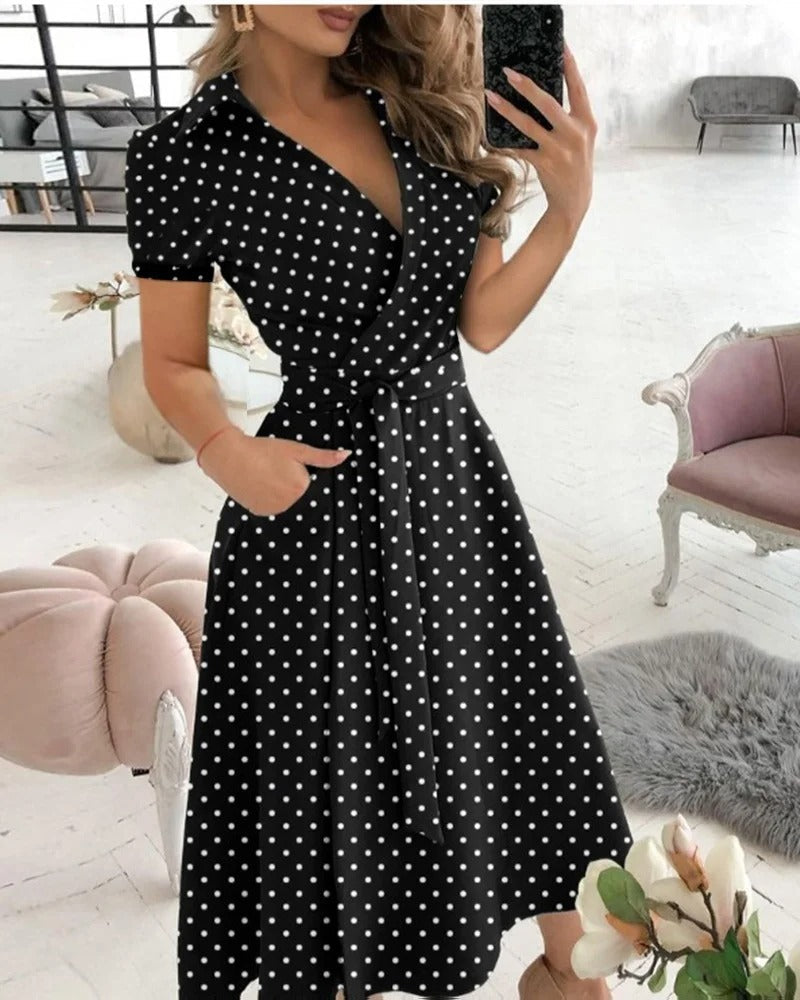 Rita | Vestido midi geométrico con escote en V