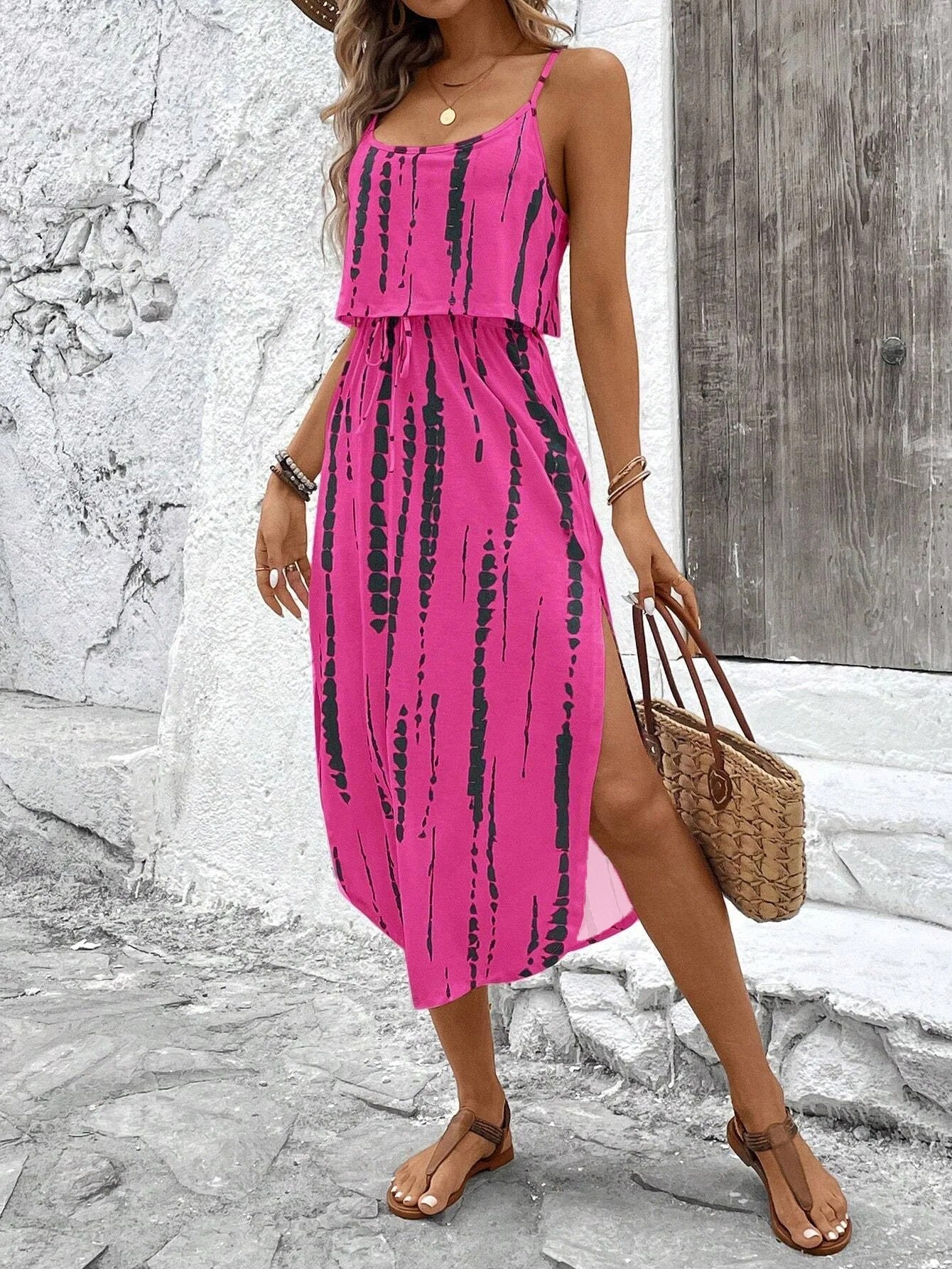 Luna | Vestido midi estampado con tirantes finos