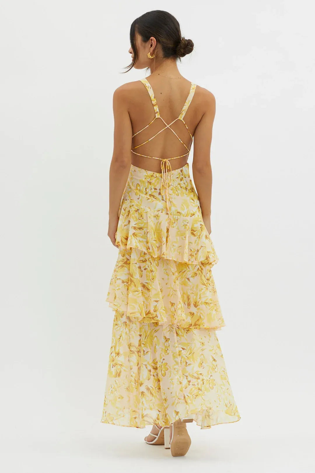 Maya | Vestido largo floral con volantes