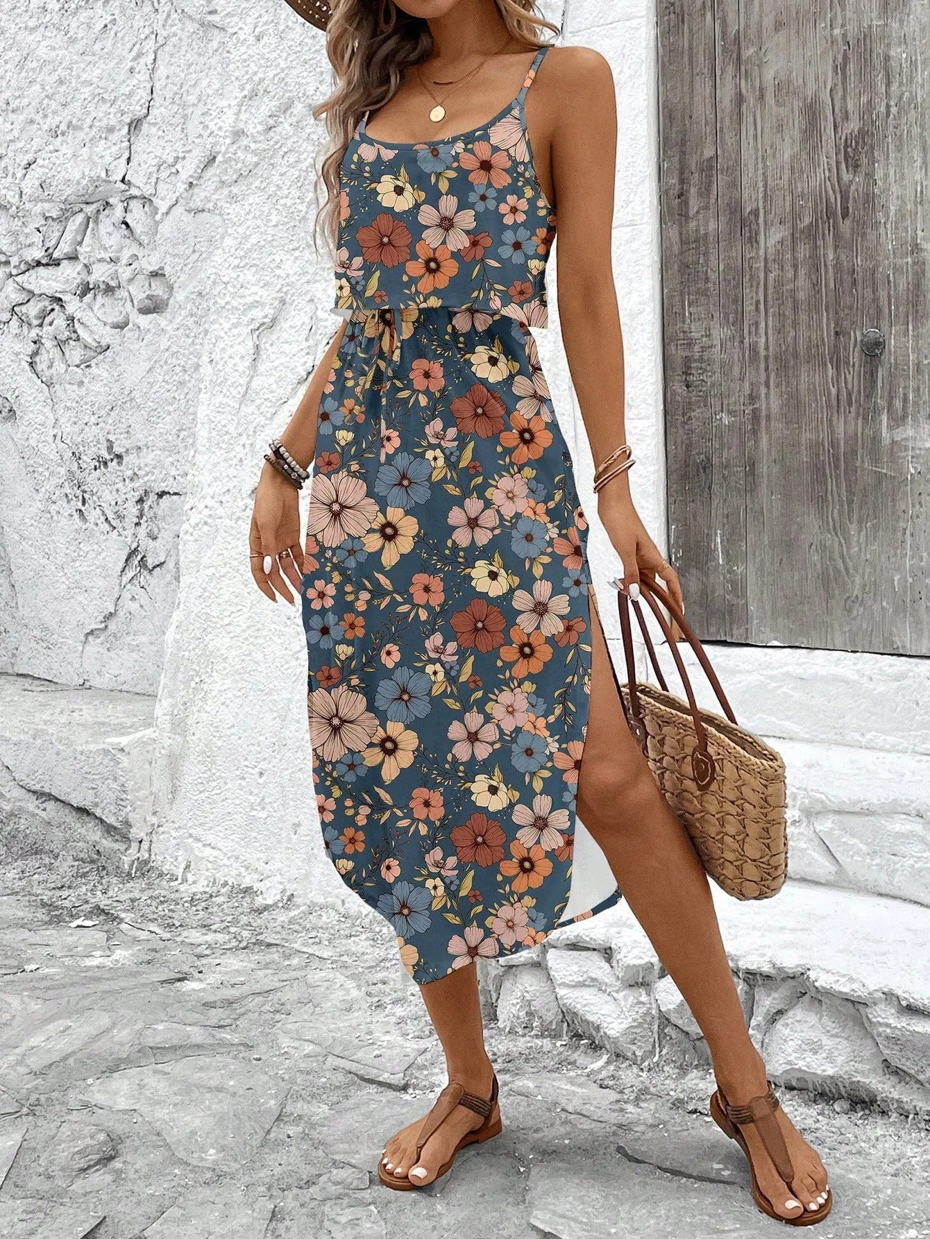 Luna | Vestido midi estampado con tirantes finos