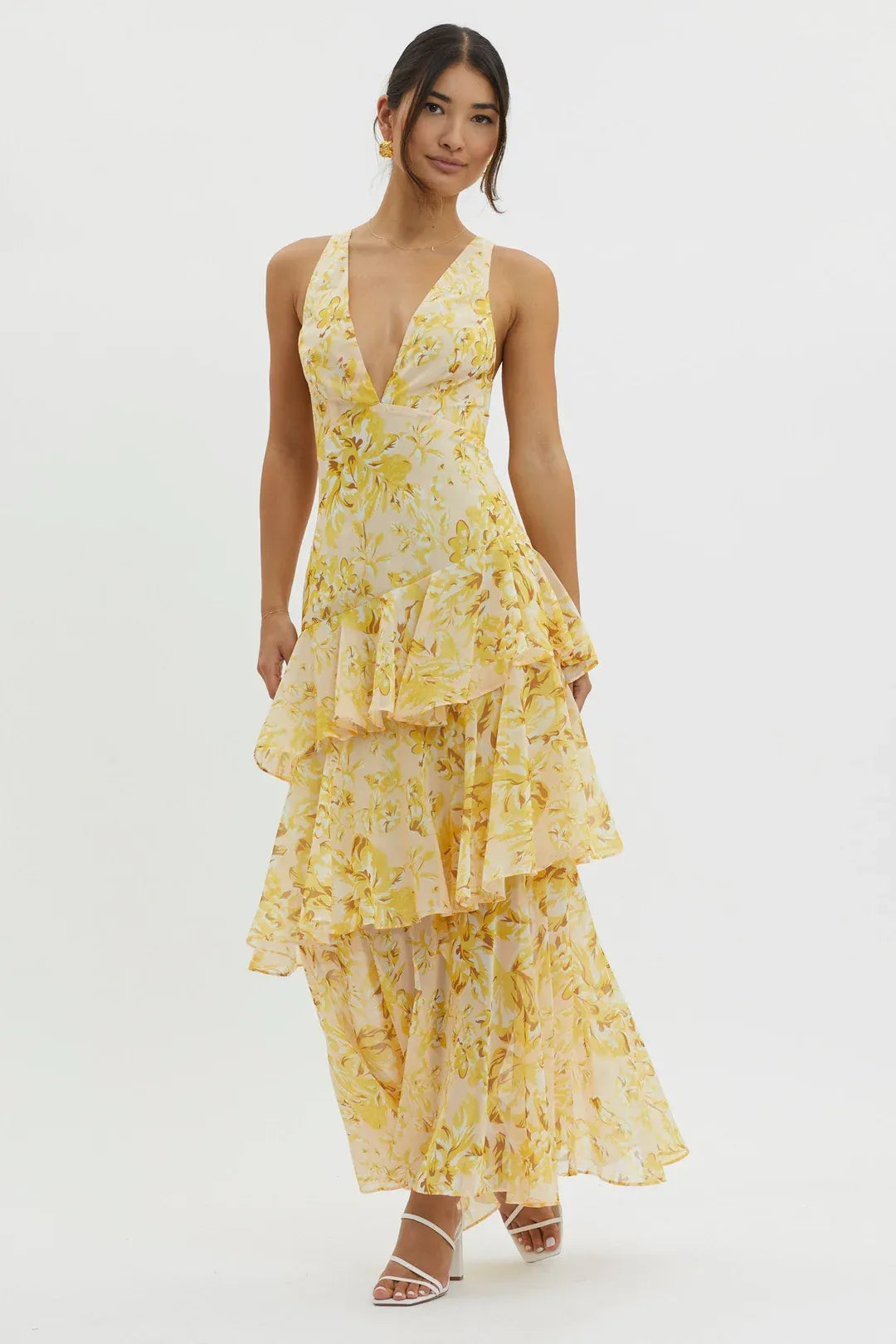 Maya | Vestido largo floral con volantes