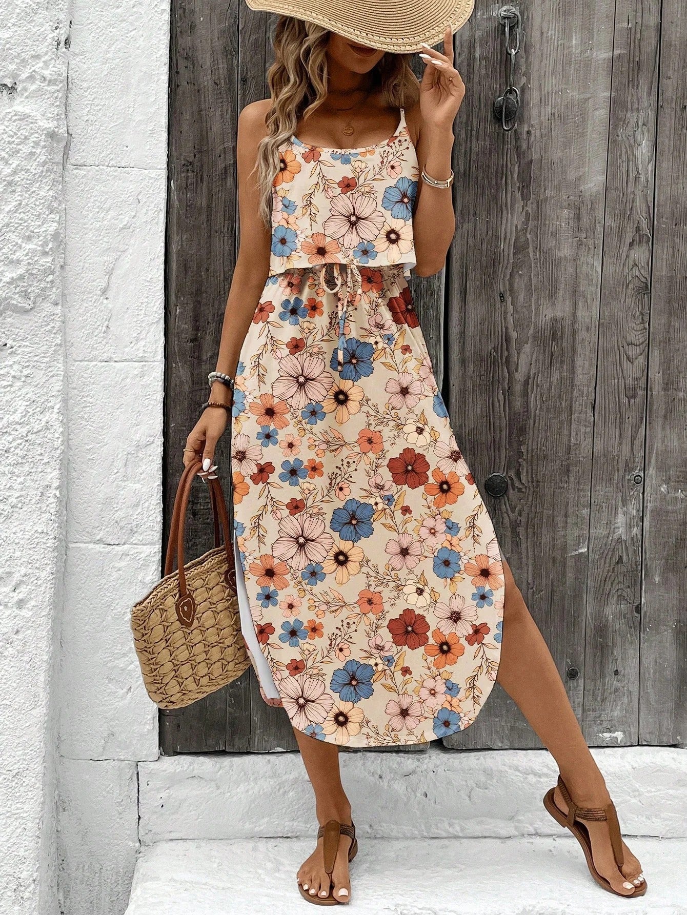Luna | Vestido midi estampado con tirantes finos