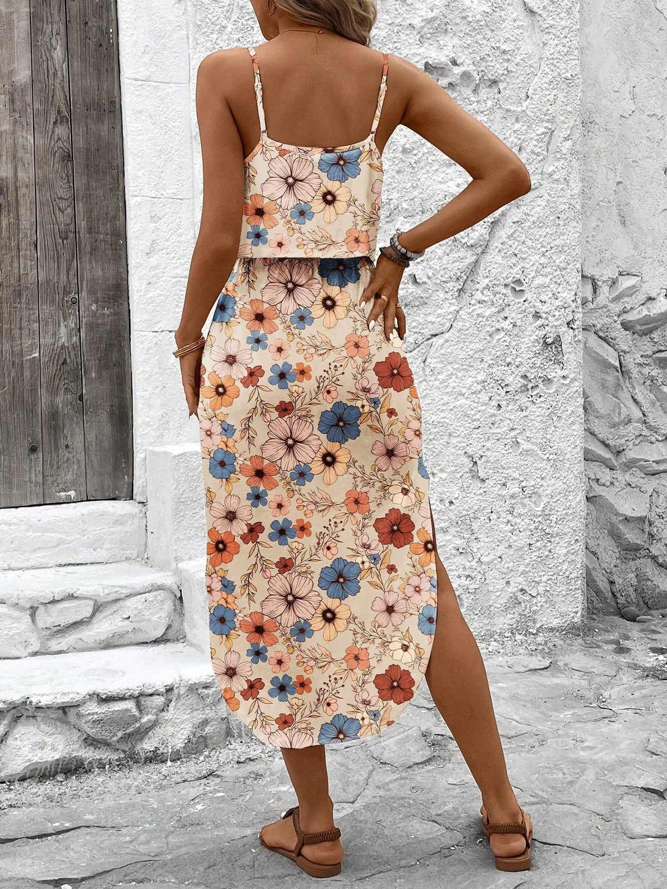 Luna | Vestido midi estampado con tirantes finos