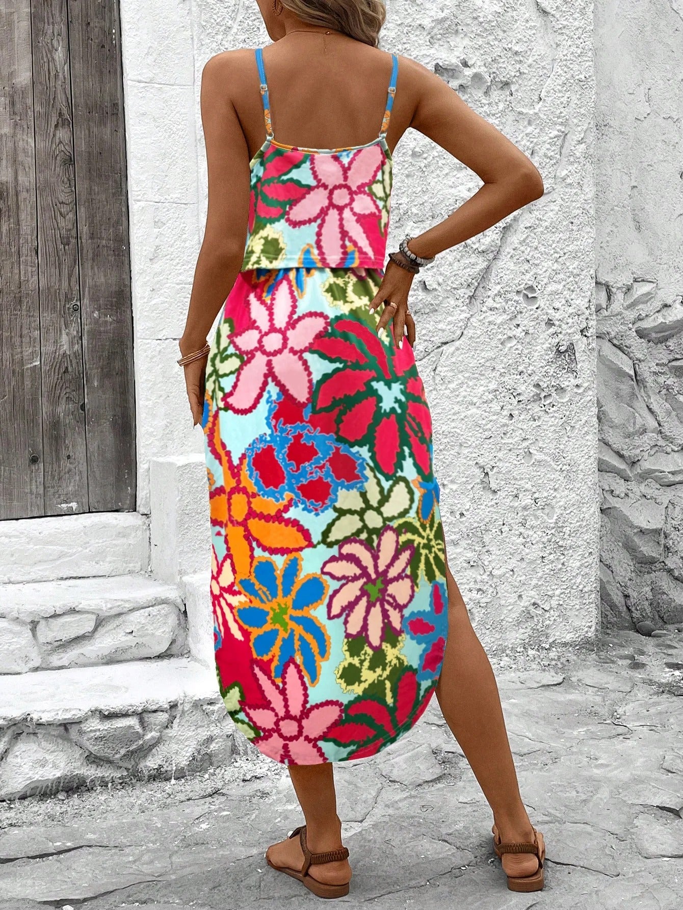 Luna | Vestido midi estampado con tirantes finos