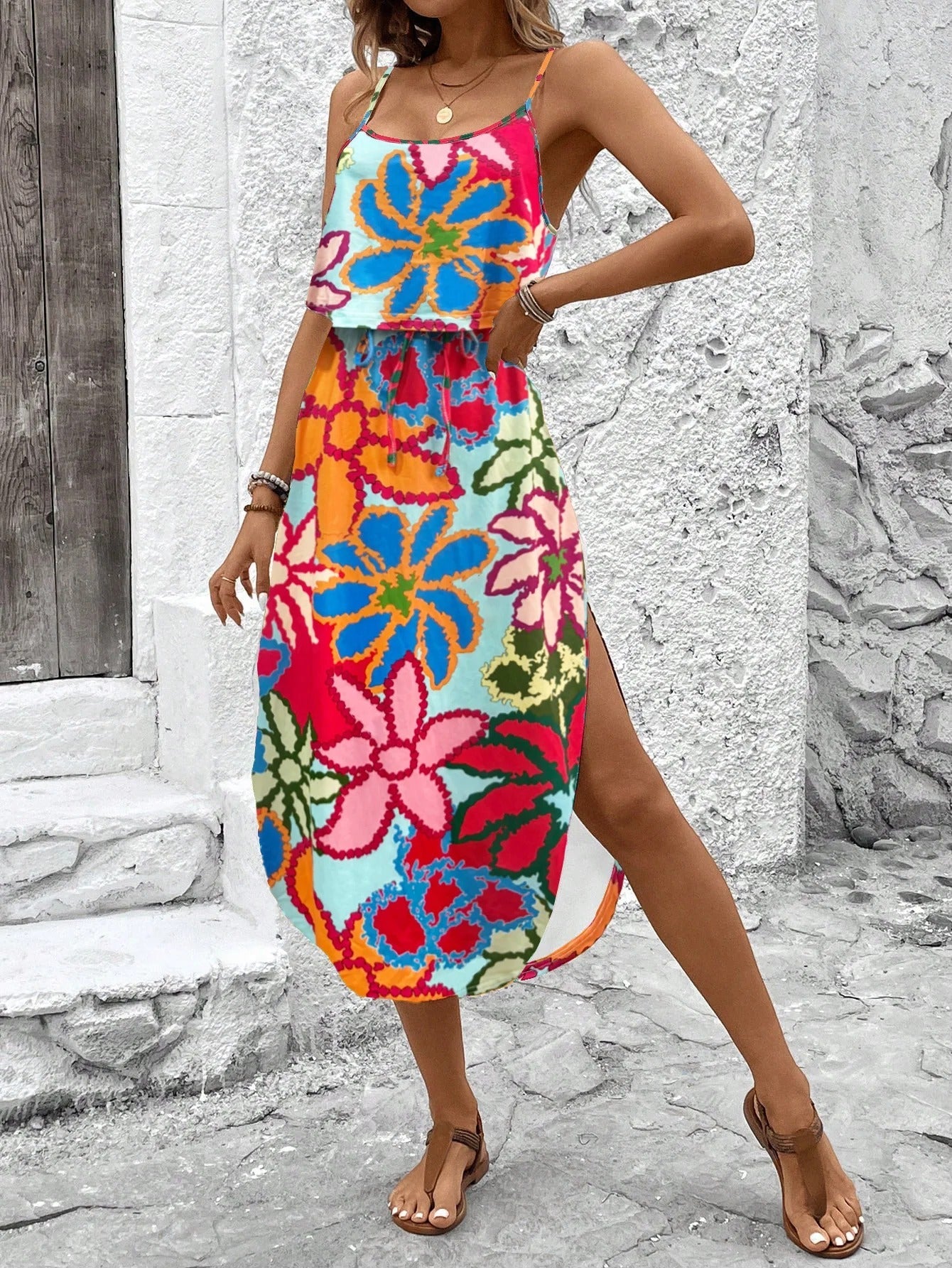 Luna | Vestido midi estampado con tirantes finos