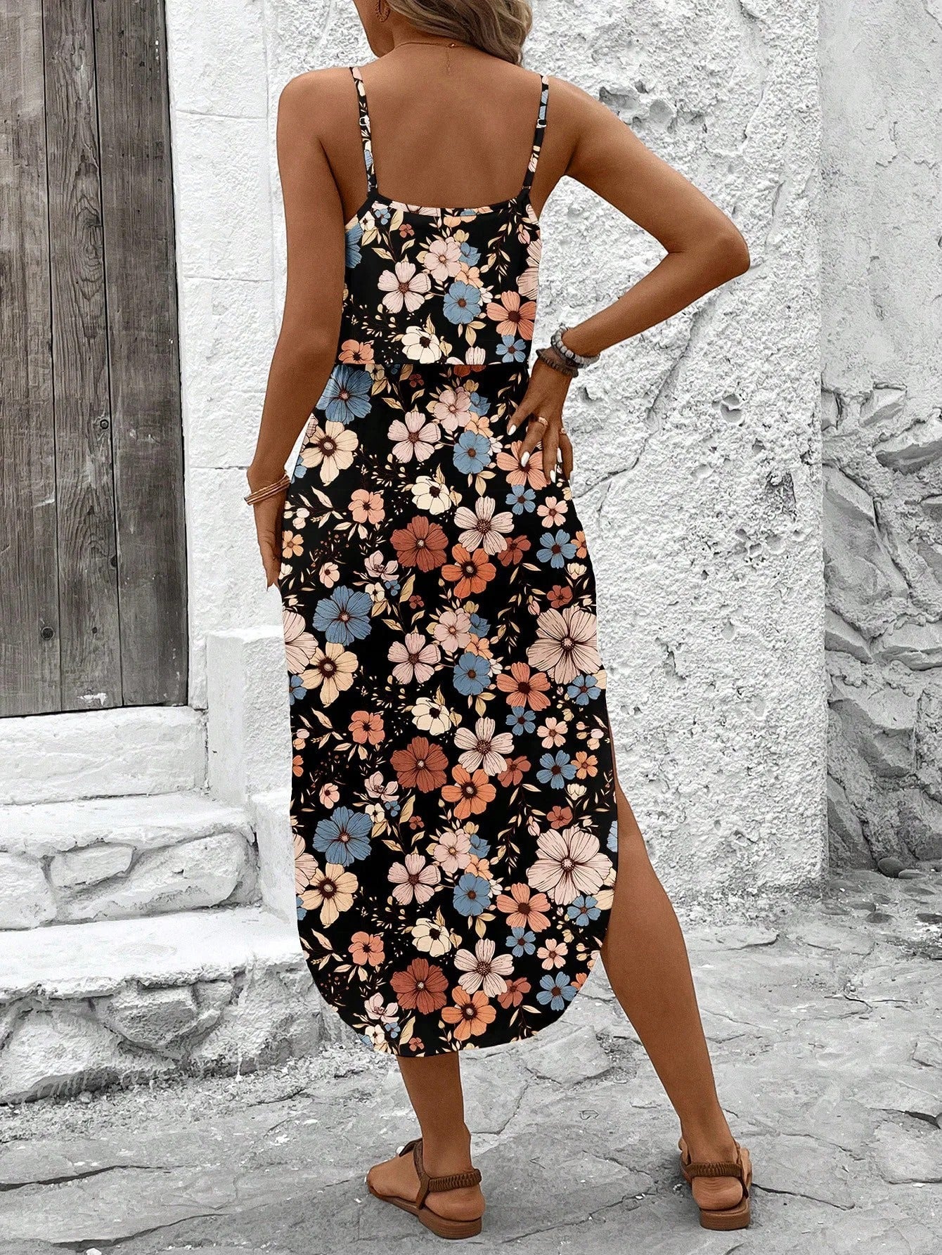 Luna | Vestido midi estampado con tirantes finos