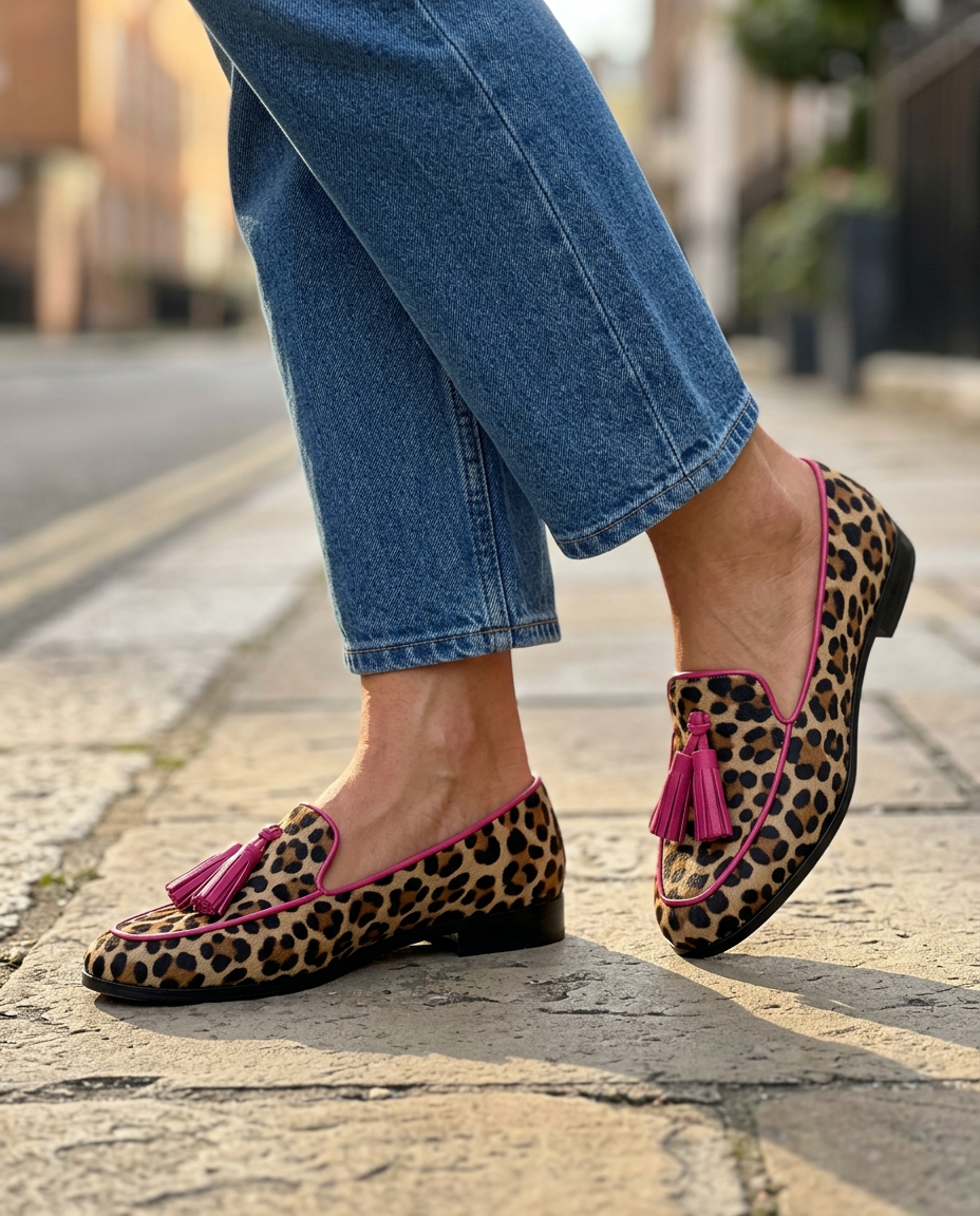 Albina | Mocassino Leopardato con Nappine Fucsia
